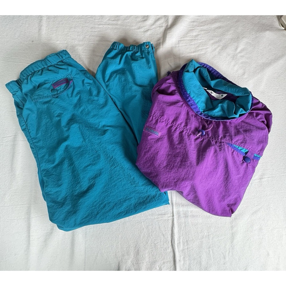 Vtg Columbia Sportswear Women's Windbreaker Set Jacket Pants XL‎ 90s Purple Teal
